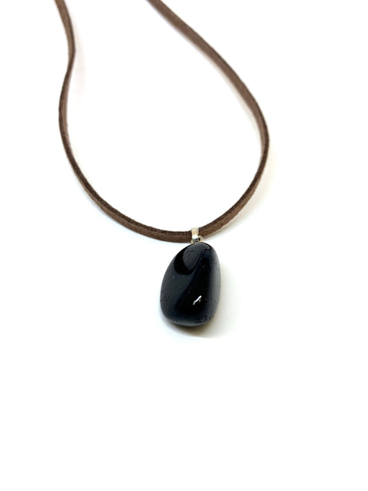 Black Tourmaline Tumbled Pendant